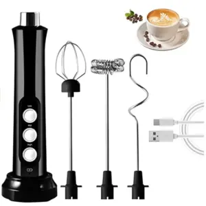 Rechargeable Milk Frother 3-in-1: Triple-Speed Handheld Mixer for Coffee, Drinks & Baking